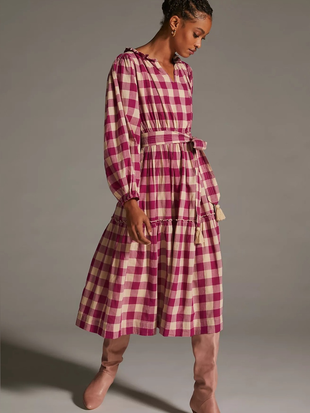 Mille V-Neck Plaid Dress